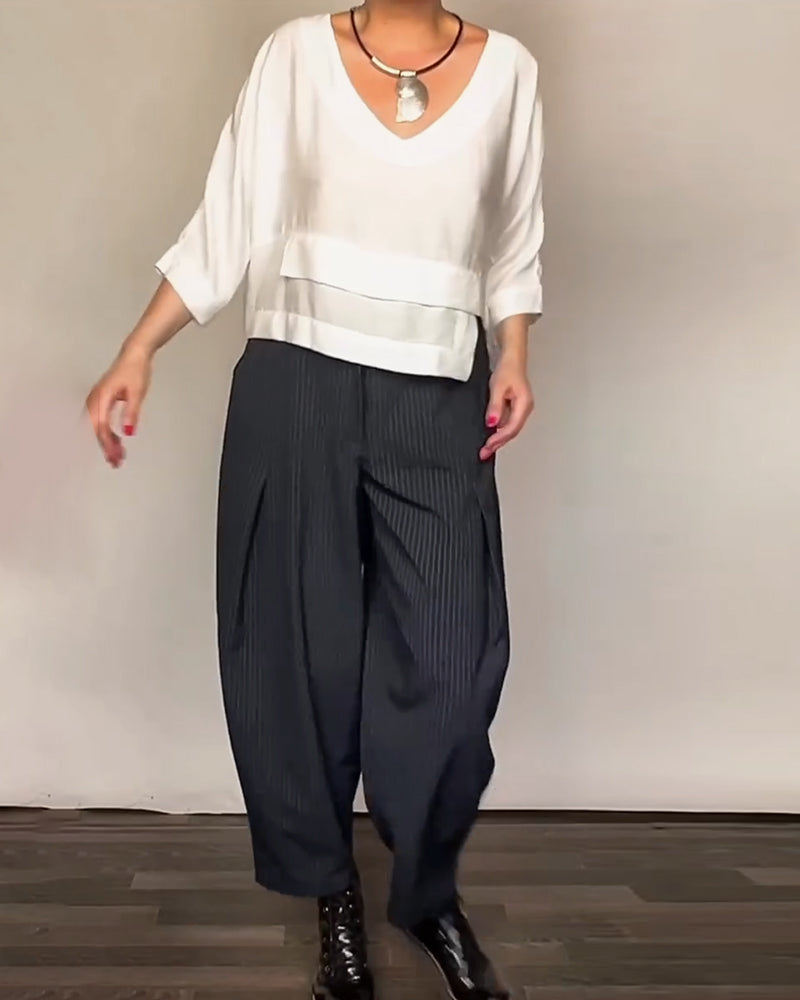 Pantalons Casuals Avec Des Rayures Rétro