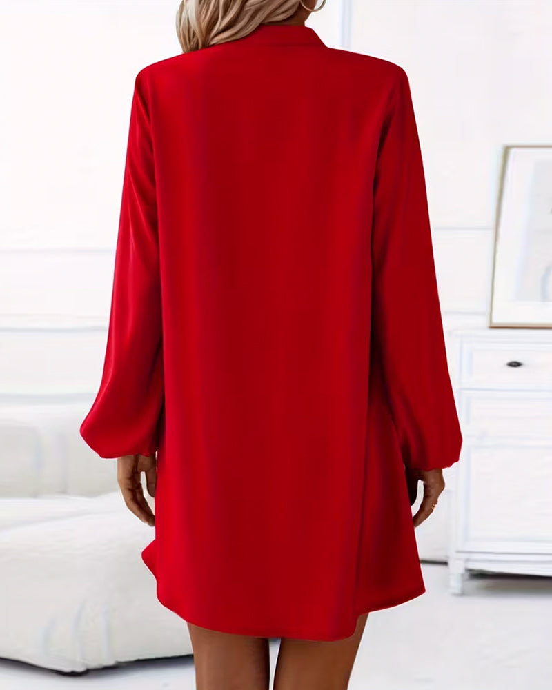 Robe Col V Manches Longues Un Rang De Boutons