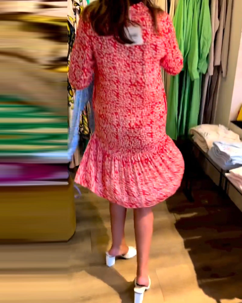 Robe à col en V et imprimé floral