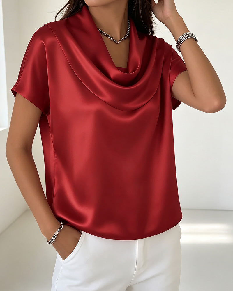 Blouse Uni Col Drappé