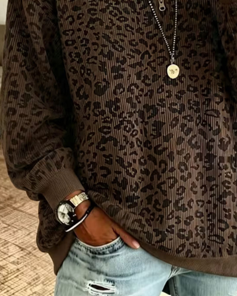 Sweatshirt Demi Fermeture Éclair Léopard Pull