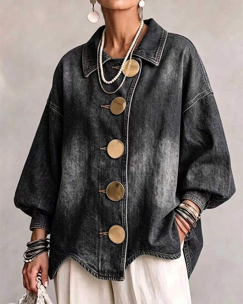Manteau Grand Bouton Métallique Denim Délavé