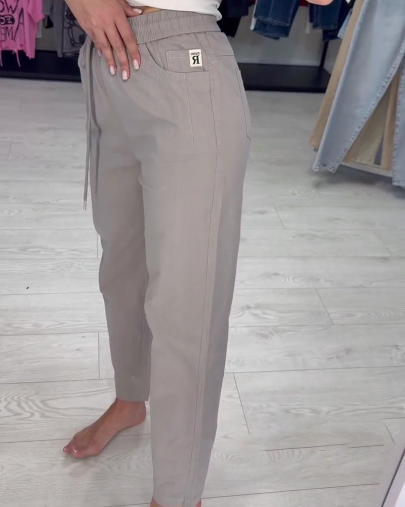 Pantalon Taille Élastique Cordon De Serrage Unie Décontracté