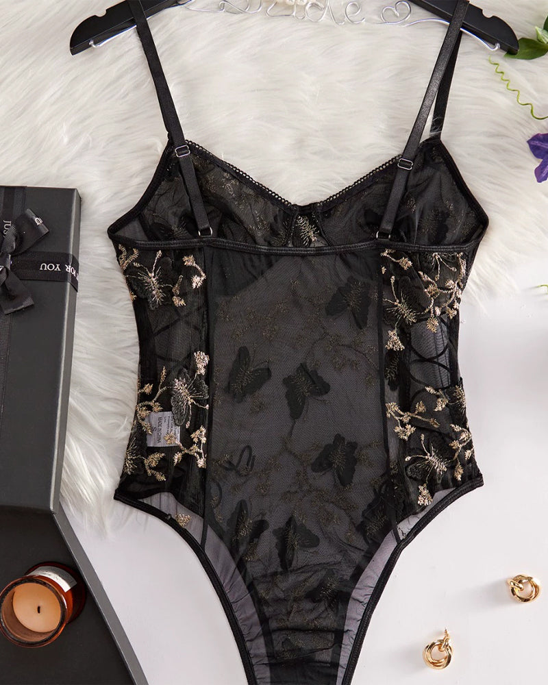 Lingerie Une-Pièce Imprimé Dentelle Bretelles Spaghetti
