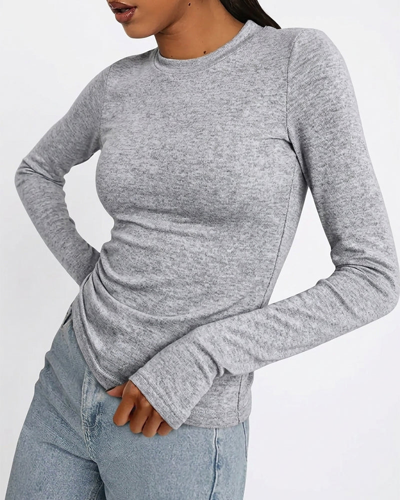 T-Shirt Col Rond Slim Fit Manches Longues Unie