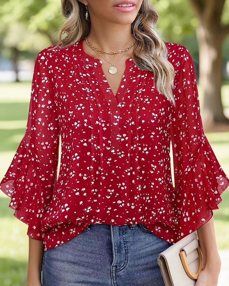 Blouse À Imprimé Pois Avec Volants