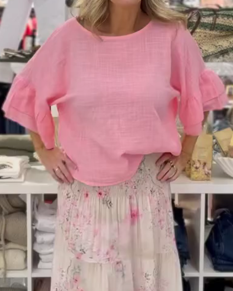 Blouse Coupe Loose Col Rond Manche Volantée