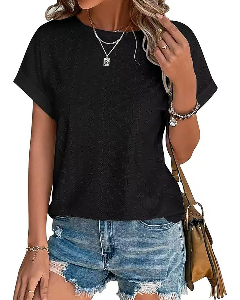 Blouses Uni Col Rond Ample Manches Courtes