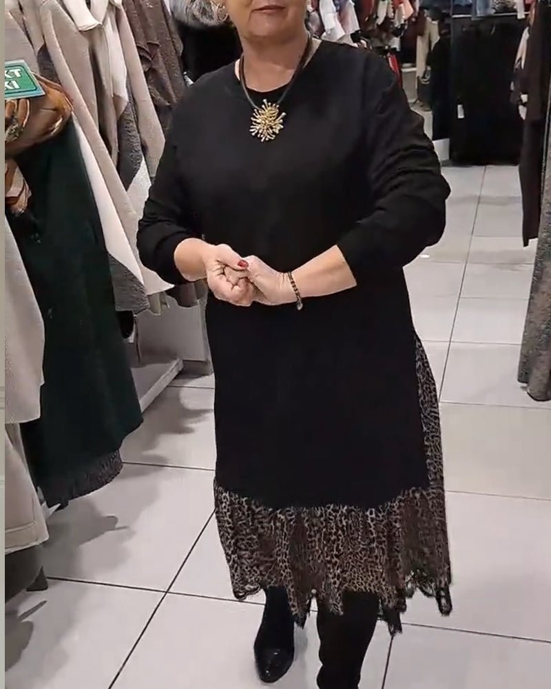 Robe Coupe Ample Grande Taille Imprimé Léopard Inséré