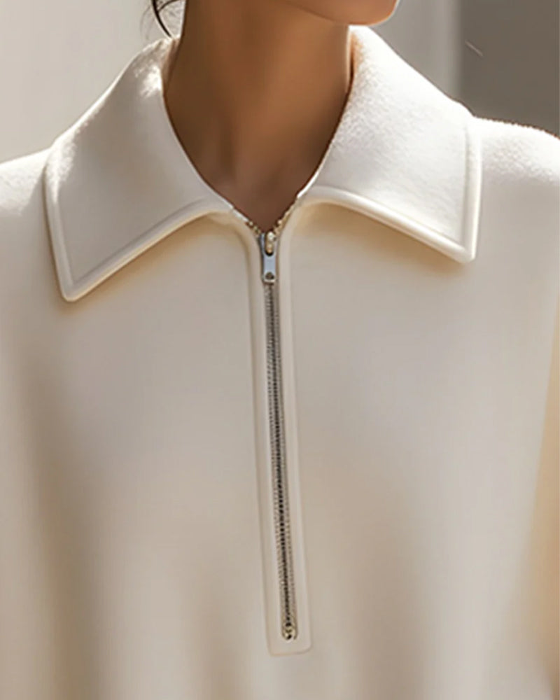 Sweat À Demi-Zip Avec Manches Lanterne Et Col À Revers