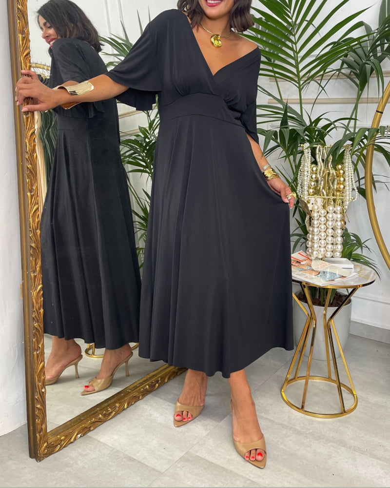 Robe Col V Unie Taille