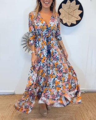 Robe à décolleté en V profond et à fleurs