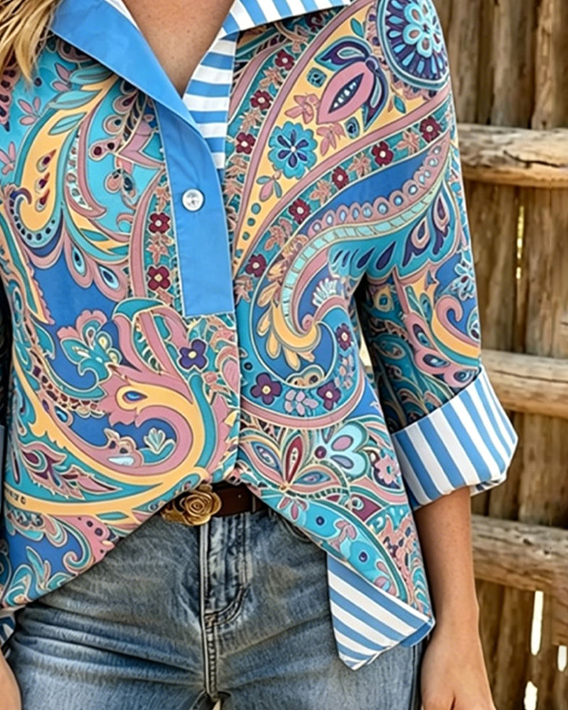 Blouse Patchwork Imprimé Floral Décontracté