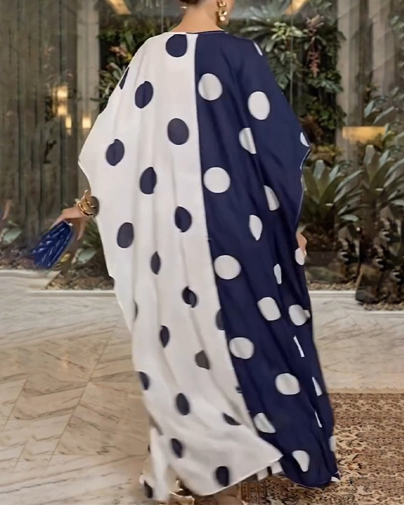 Robe Col V Gros Polka Dot Décontractée