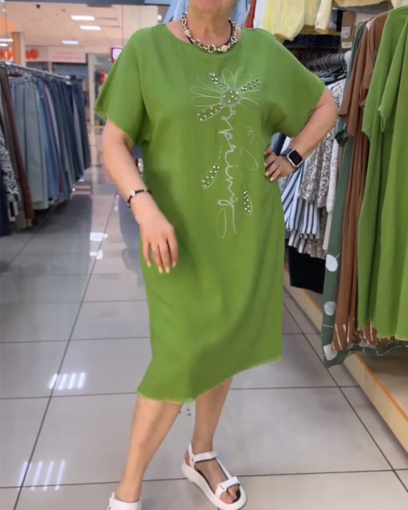 Robe Bord Brut Manche Courte Lâche Décontractée