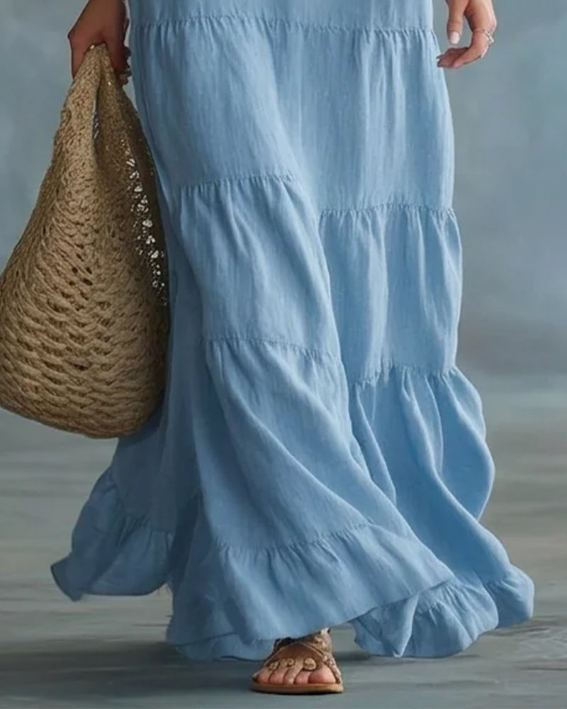Robe Col En V Volant Superposé Longue