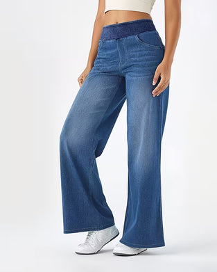 Pantalon En Denim Taille Extensible Droit