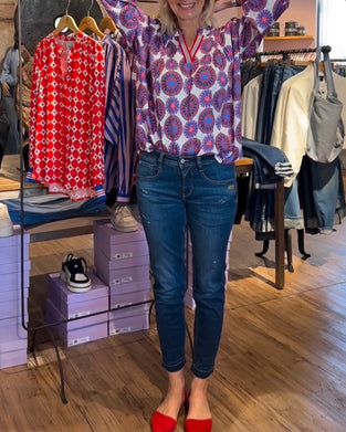 Blouse élégante col V à imprimé géométrique