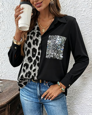 Chemise Imprimé Léopard Avec Strass Contrastants