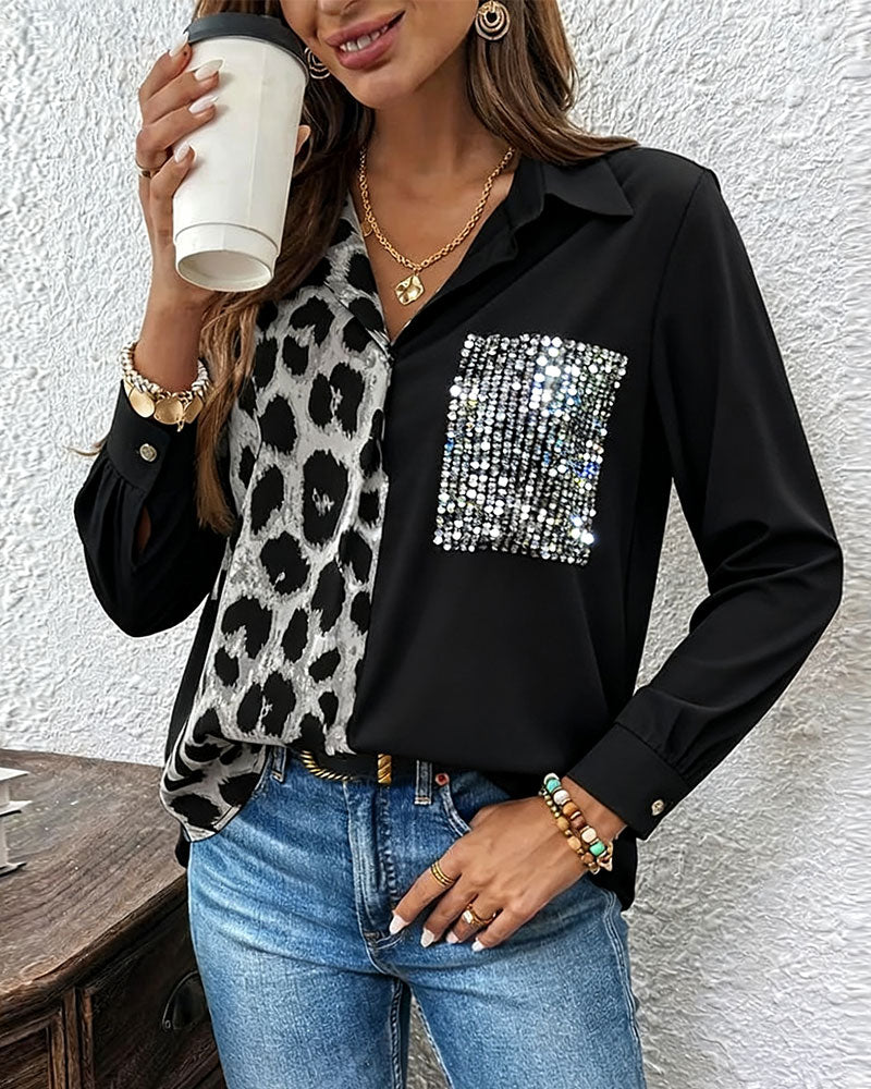 Chemise Imprimé Léopard Avec Strass Contrastants