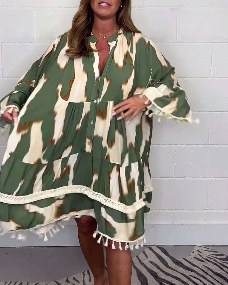 Robe décontractée à franges imprimé vintage