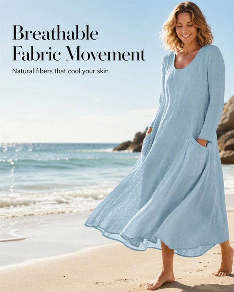 Robe Unie Manche Longue Col Rond