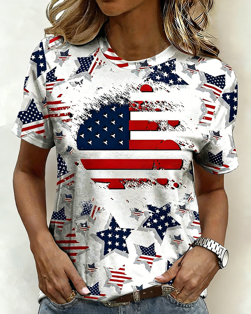 T-Shirts Distressed Drapeau Imprimé Intégral Manches Courtes