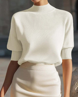Pull-Over Col Mi-Roulé Manche Bouffante