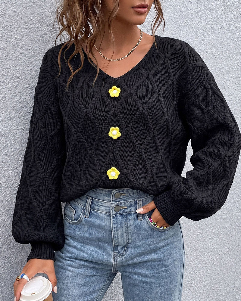Pullover Manche Lanterne Argyle Mode Tricoté