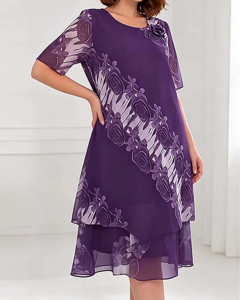 Robe Col Rond Florale Décontractée