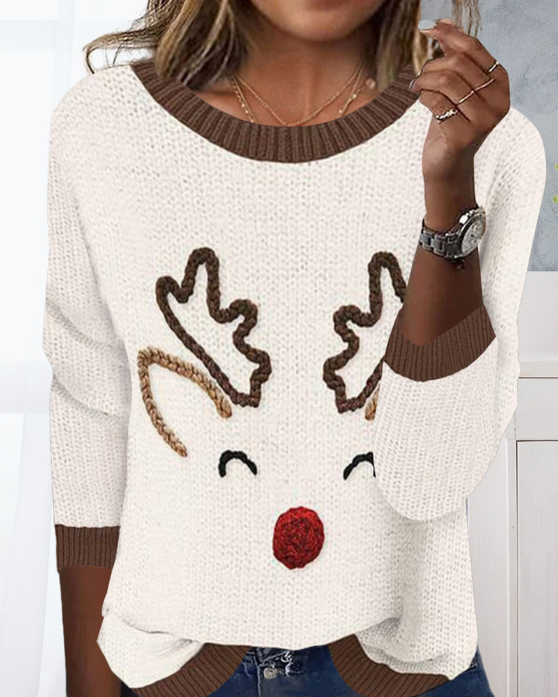 Pull décontracté col rond motif Noël
