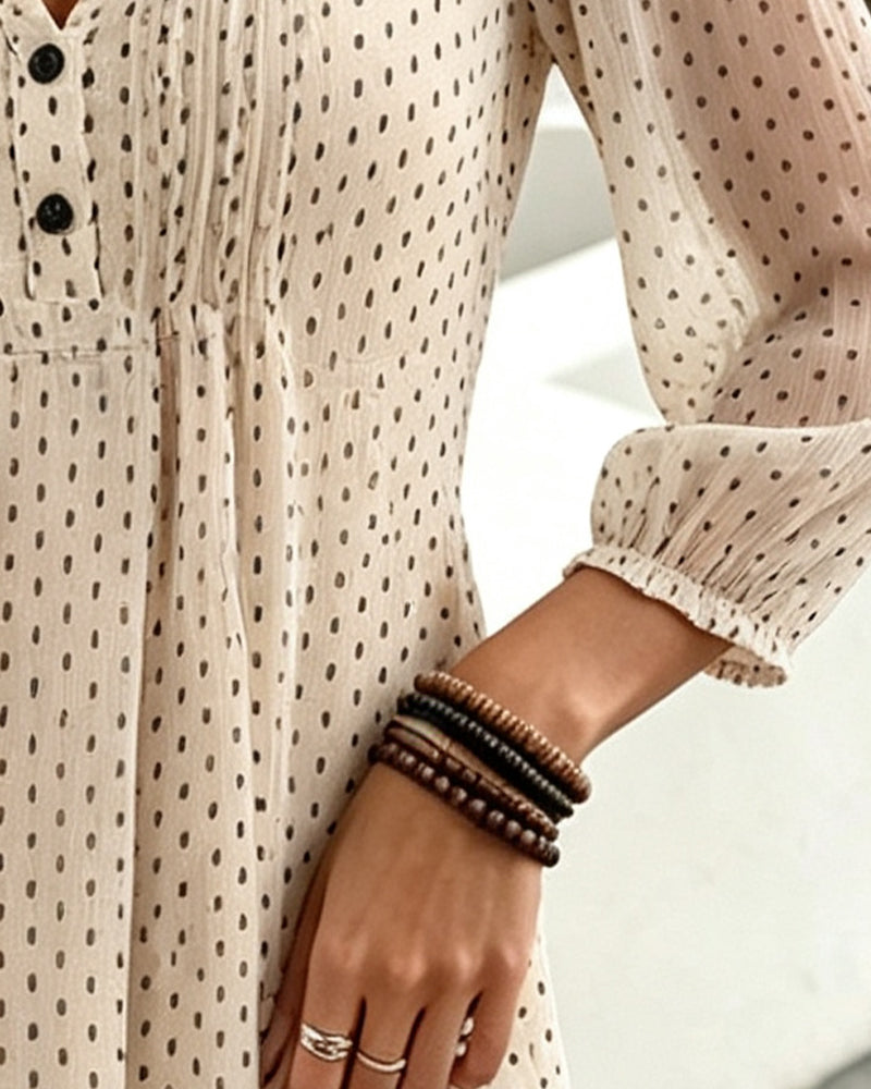 Robe Col-V Cintré Pois Ligne-A