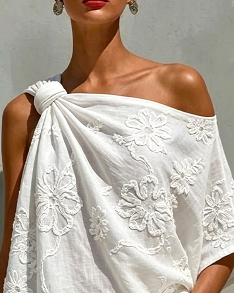 Blouse Fleur Tridimensionnelle Une Épaule