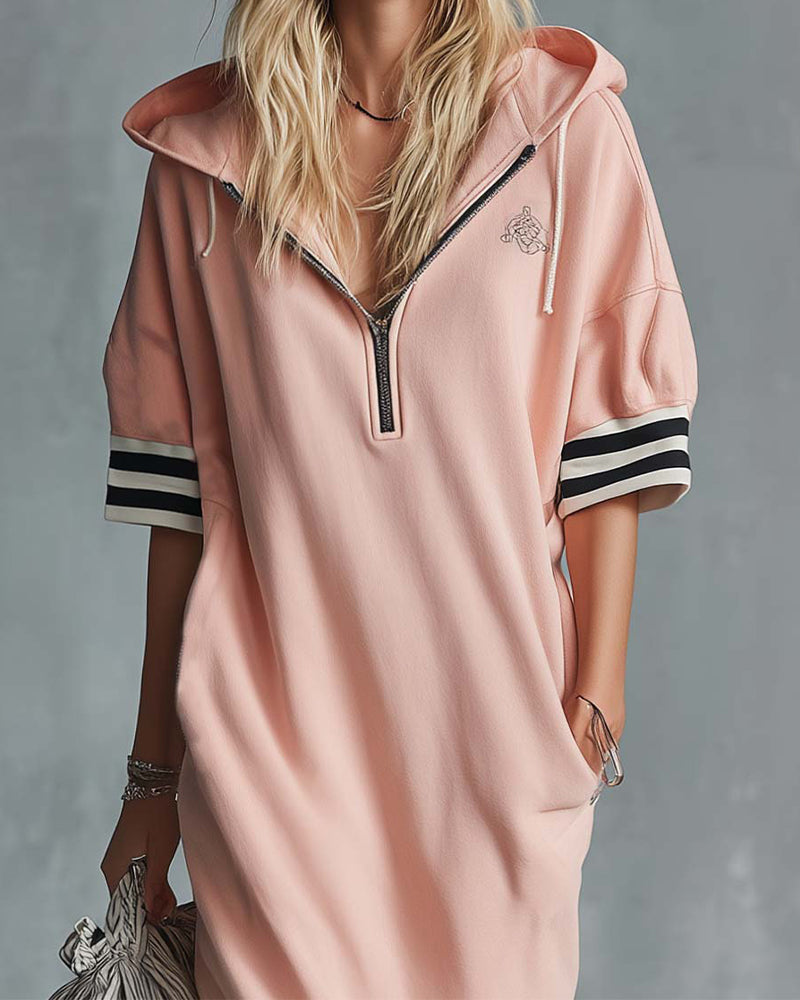 Robe Manches Courtes Capuche Sweat-Shirt