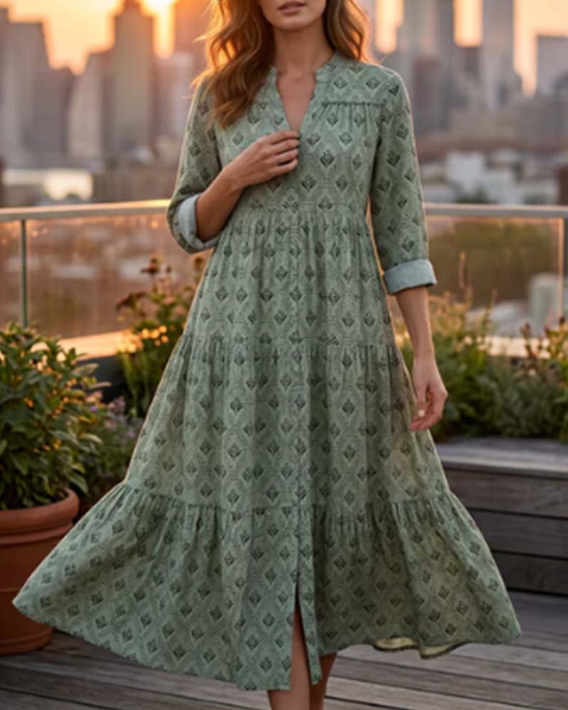 Robe Vintage Col En V Fleurie