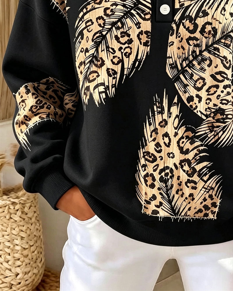 Sweatshirt Léopard Plume Imprimé
