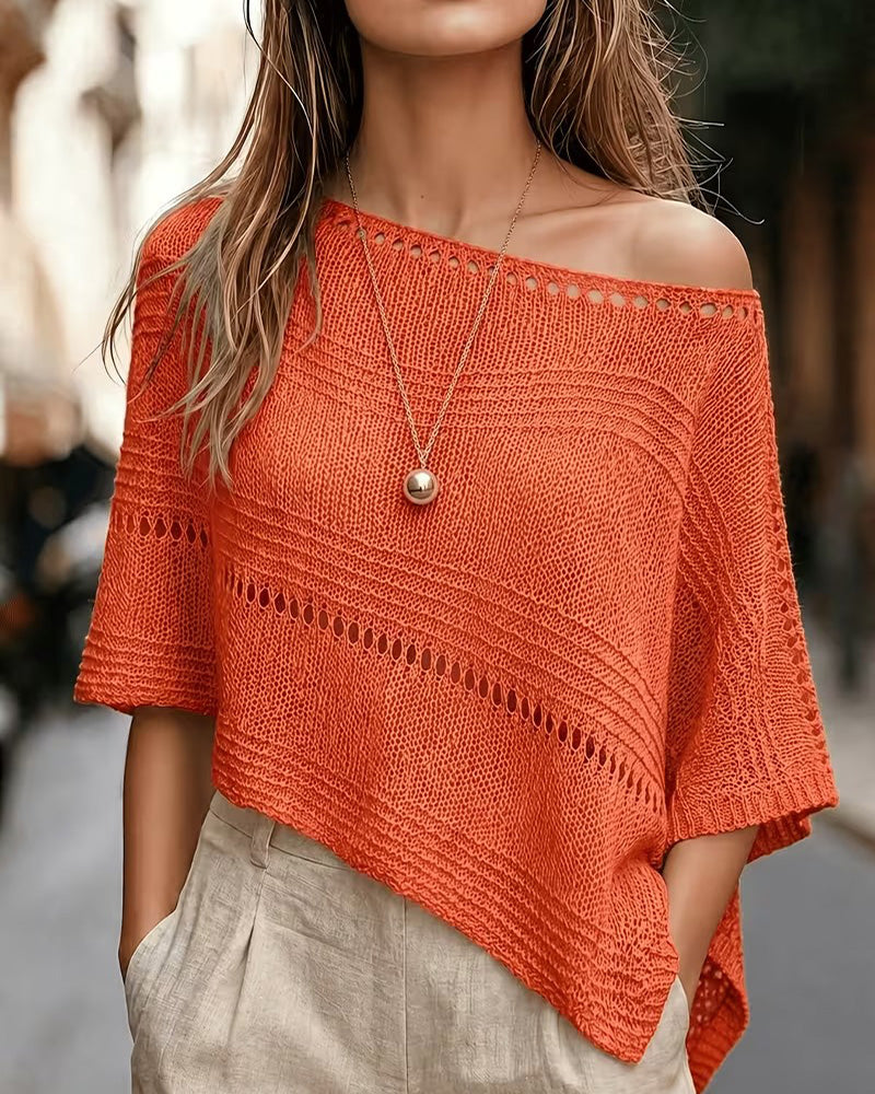 Pullover Une Épaule Évidé Tricoté