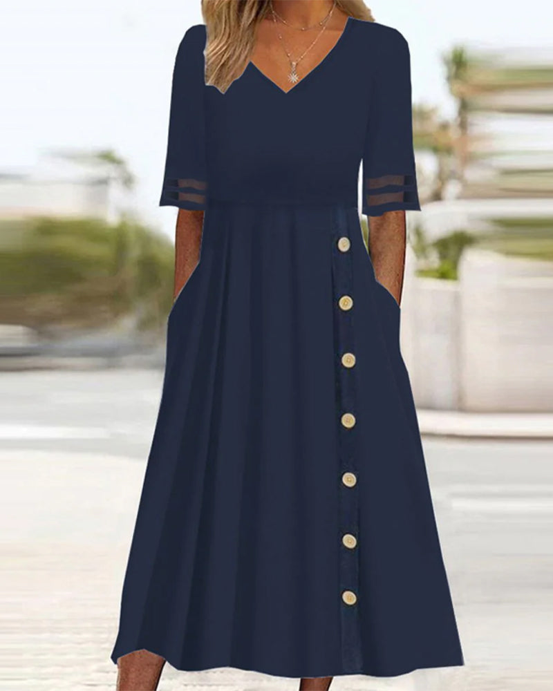 Robes Col V Uni A-Ligne