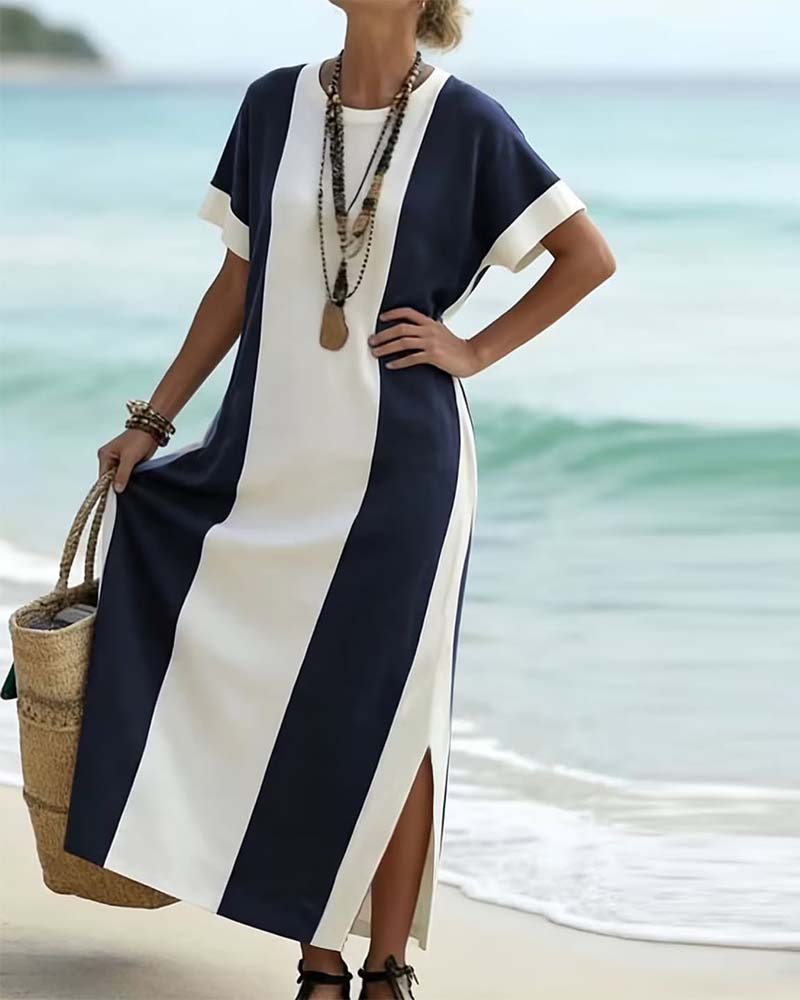Robe Fente Latérale Rayure Verticale