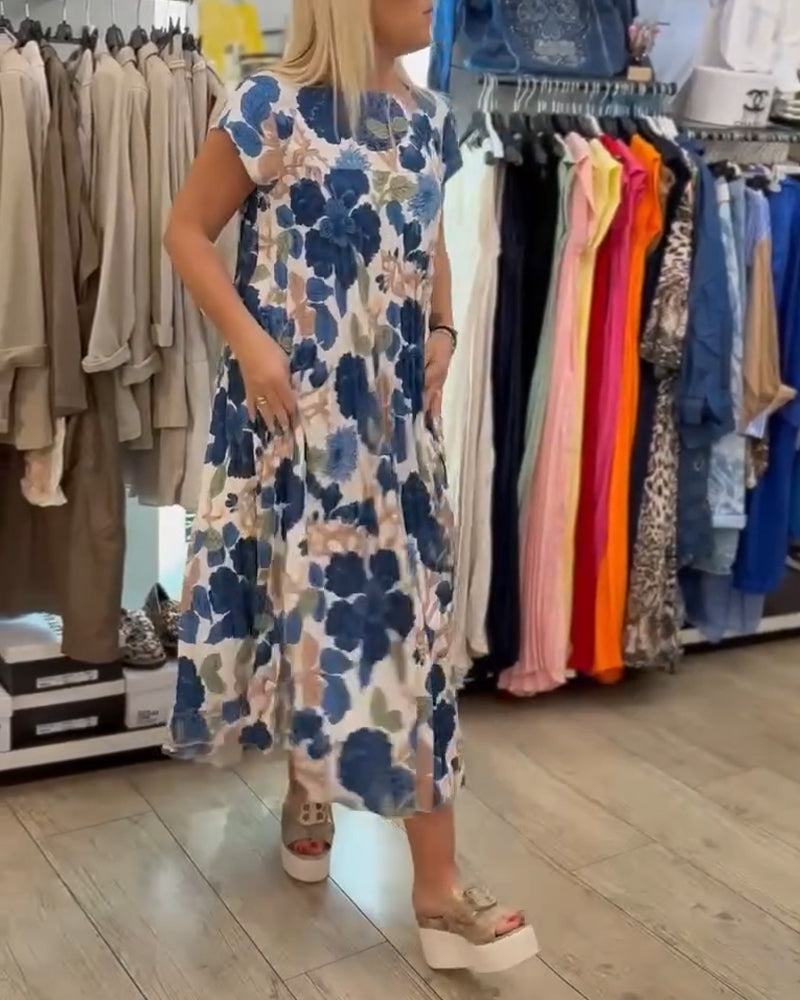 Robe Col Rond Imprimé Floral Élégante