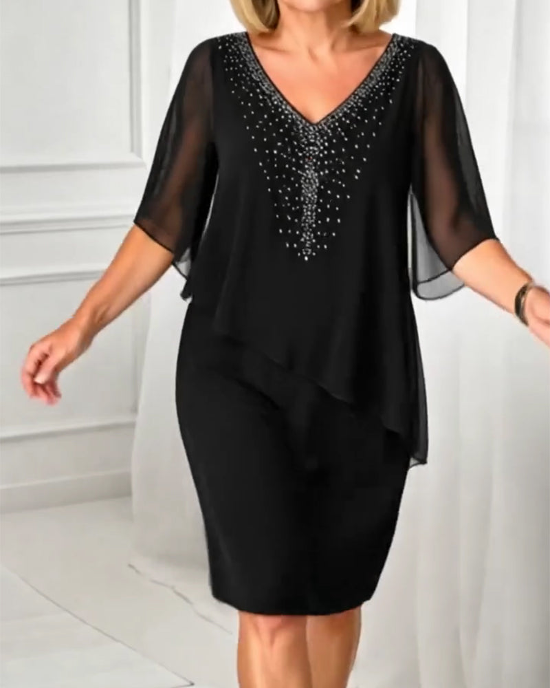 Robe Décontractée Col En V Strass