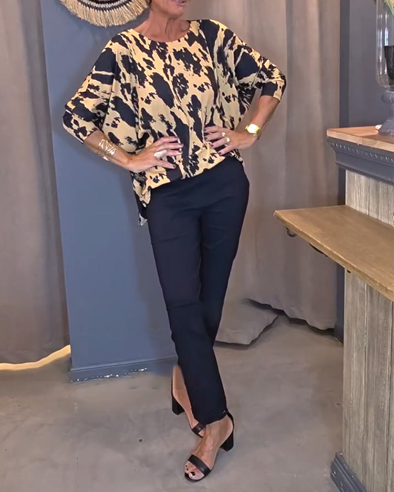 Blouse Col Rond Imprimée Fendue