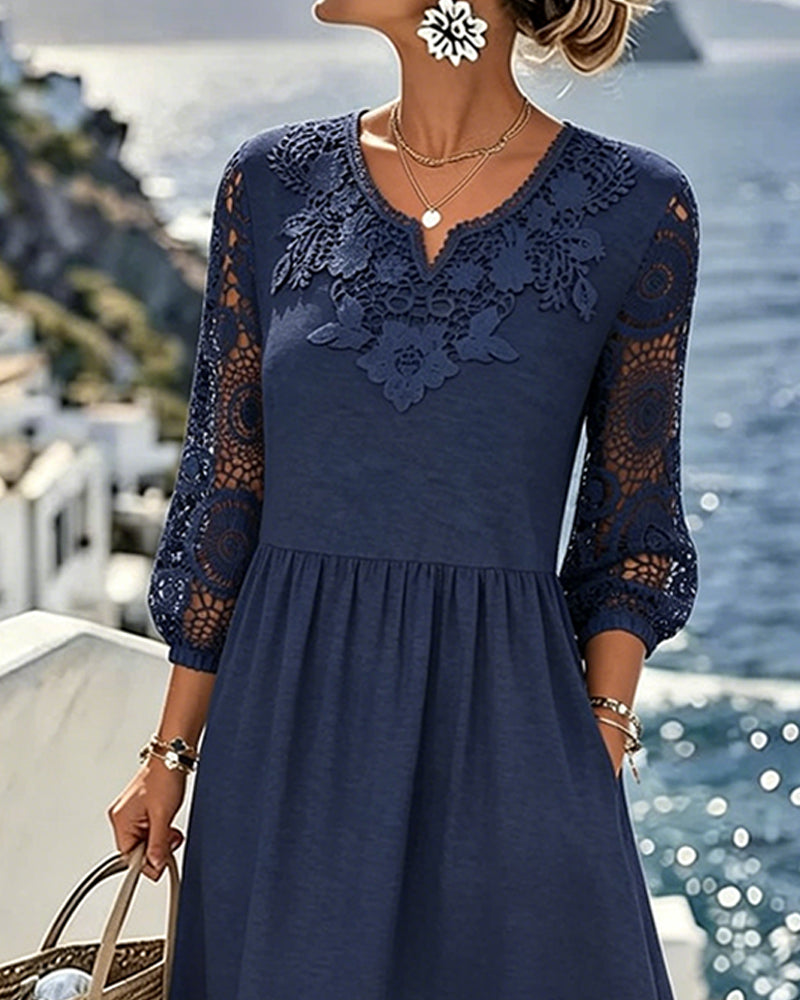 Robe Dentelle Patchwork 3/4 Manche