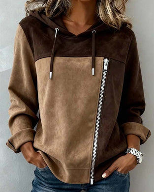 Hoodie À Capuche Cordon De Serrage Contraste Fermeture Éclair