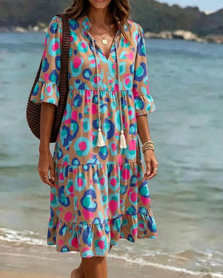 Robe Imprimé Coloré Frange Col En V Resort