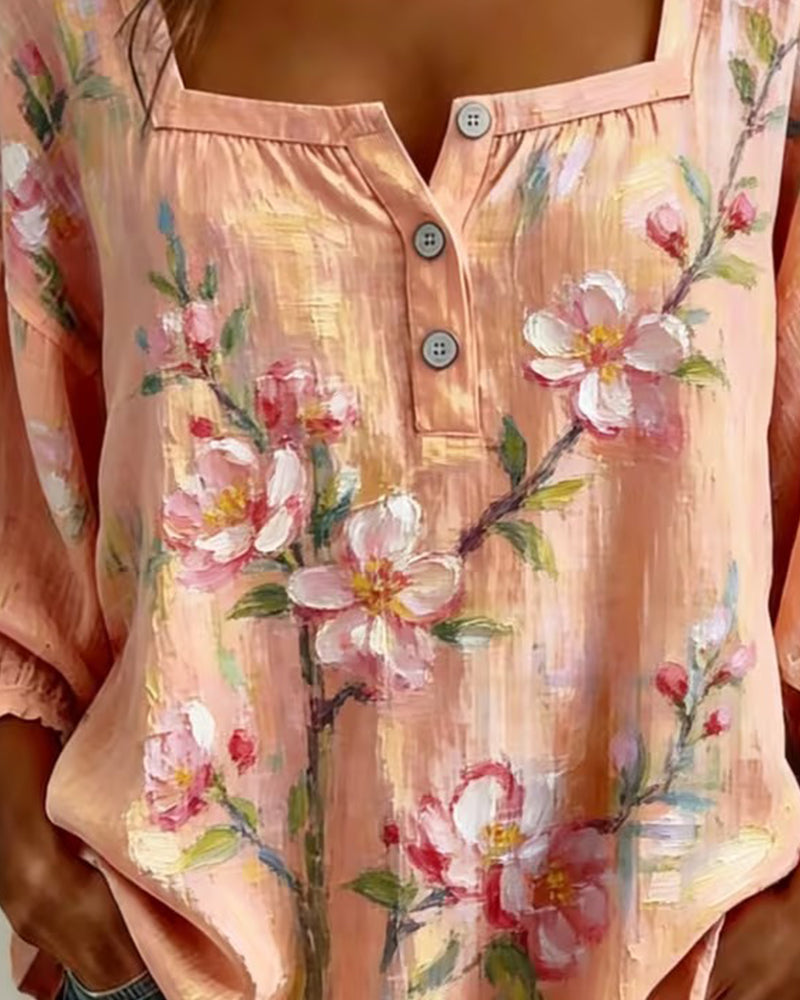 Blouse Imprimé Floral Col Carré