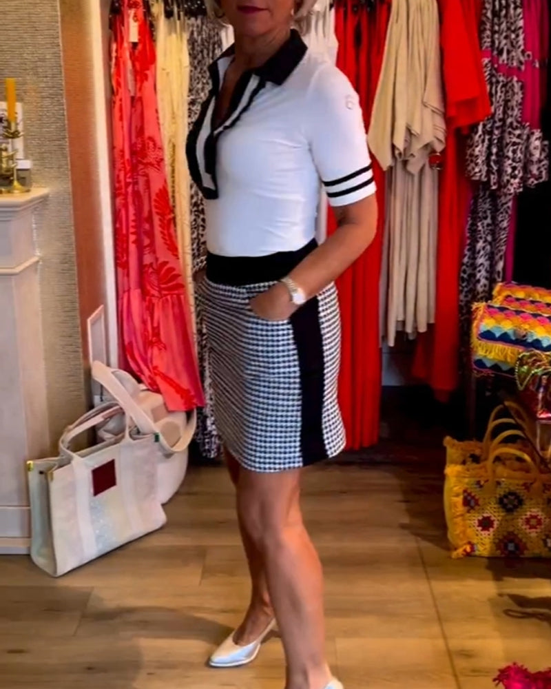 Robe à empiècements pied-de-poule