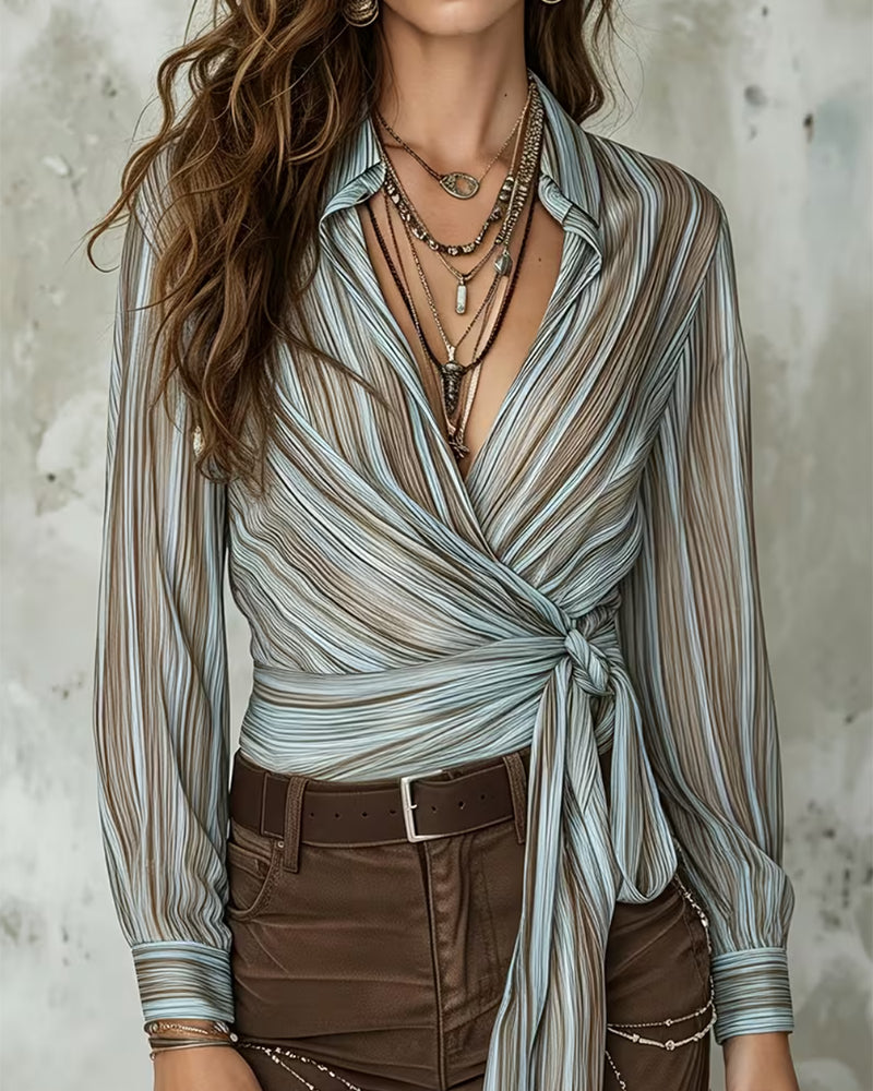 Blouse Revers Rayure Twist Nœud