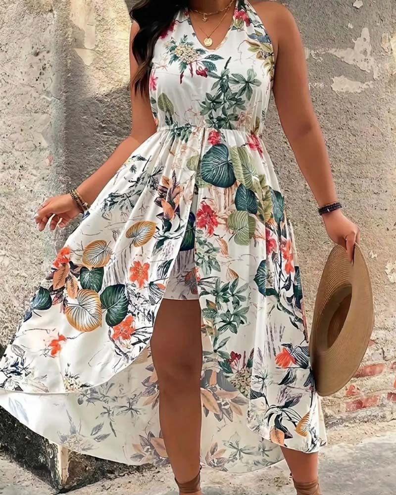 Set Col V Halter Robe Sans Manches + Short