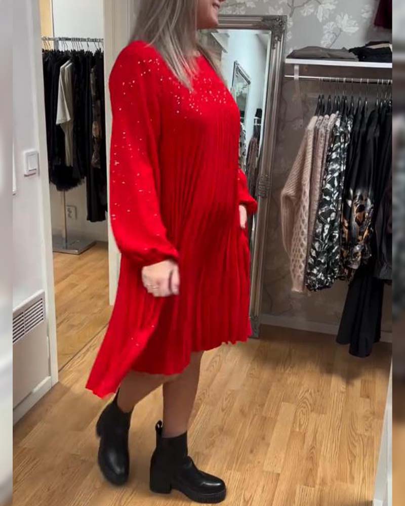 Robe Avec Design à Manches Bouffantes, Détail Plissé Et Silhouette Lâche